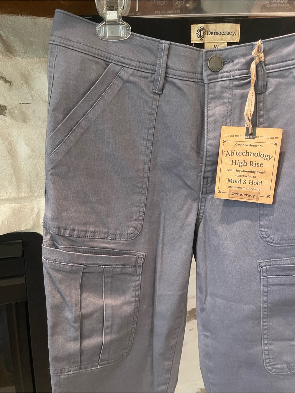 Democracy Light Gray High-Rise Pants with Branded Button - Picture 3 of 8